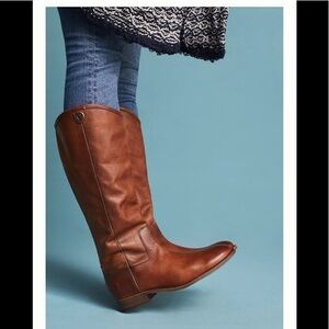 Frye Melissa Button Riding Boots Cognac Leather Distressed Brown Size 7